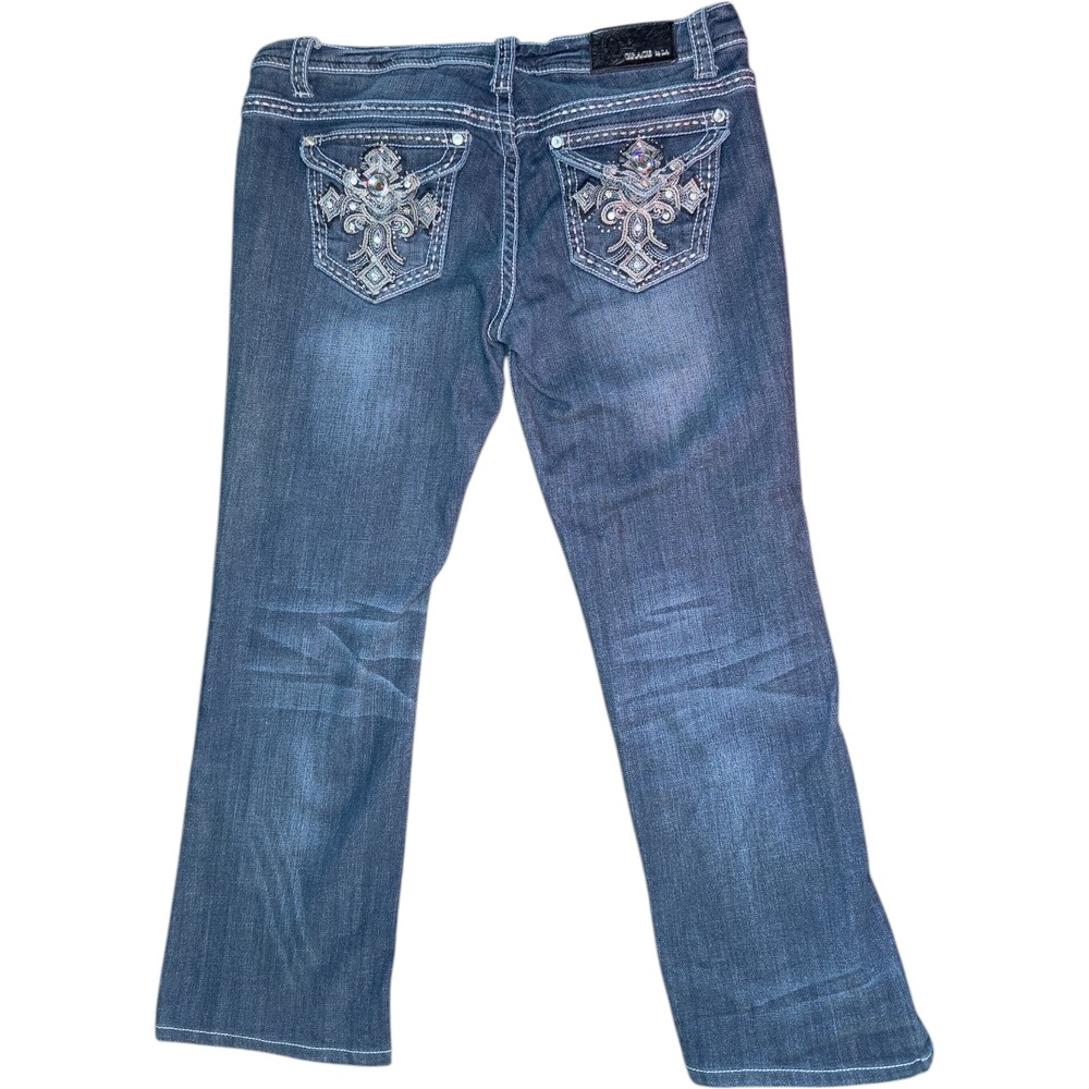 GRACE in LA Women's Size 30 Easy Fit Bootcut Cross Embellished Jeans 27" Inseam - Picture 14 of 16